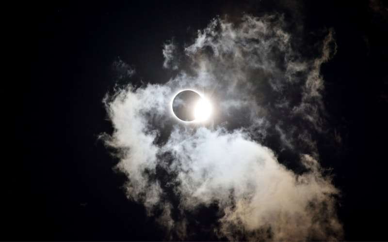 eclissi di luna e nuvole